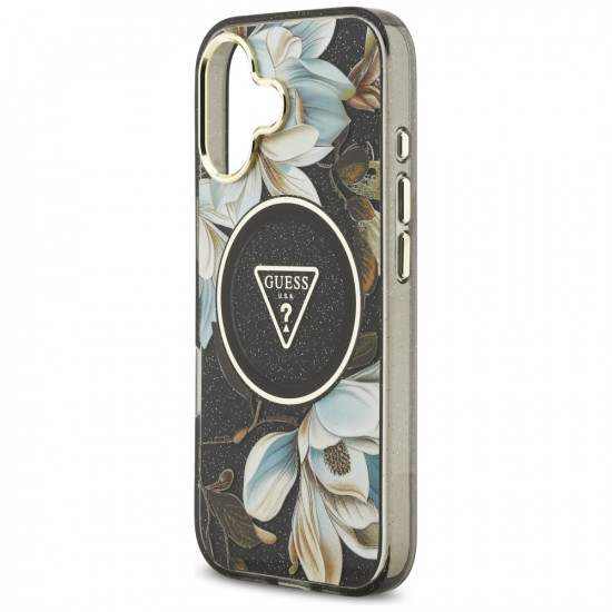 Guess IML Metal Glitter Flowers Triangle MagSafe (GUHMP17SHFLPEDK) iPhone 17 Black