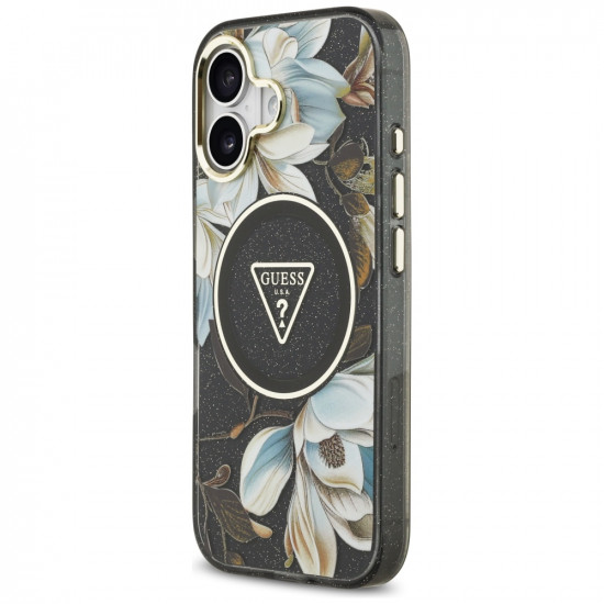 Guess IML Metal Glitter Flowers Triangle MagSafe (GUHMP17SHFLPEDK) iPhone 17 Black