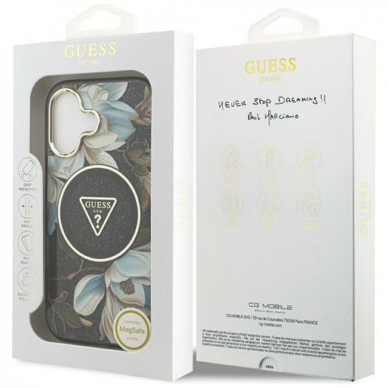 Guess IML Metal Glitter Flowers Triangle MagSafe (GUHMP17SHFLPEDK) iPhone 17 Black