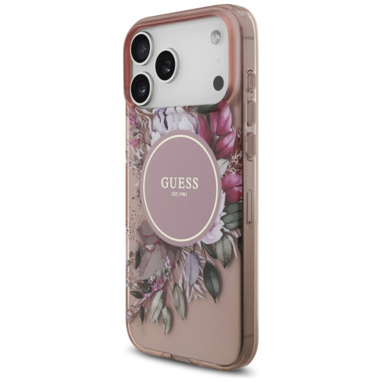 Guess IML Flowers with Pearl Strap MagSafe (GUHMP17XHFWBRCESP) iPhone 17 Pro Max Pink