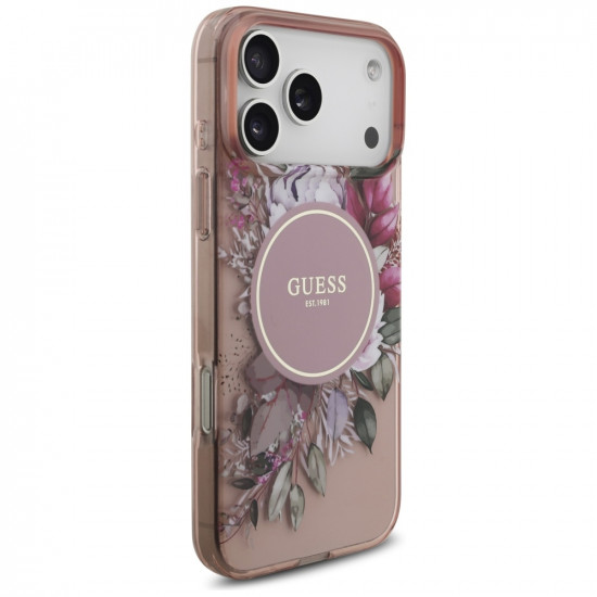 Guess IML Flowers with Pearl Strap MagSafe (GUHMP17XHFWBRCESP) iPhone 17 Pro Max Pink