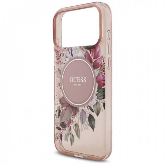 Guess IML Flowers with Pearl Strap MagSafe (GUHMP17XHFWBRCESP) iPhone 17 Pro Max Pink