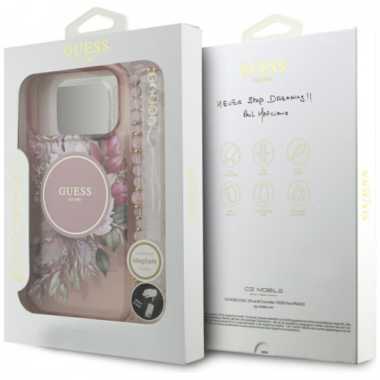 Guess IML Flowers with Pearl Strap MagSafe (GUHMP17XHFWBRCESP) iPhone 17 Pro Max Pink