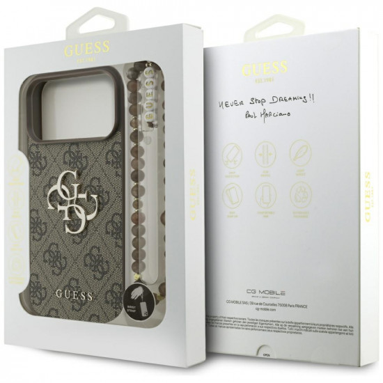 Guess Hardcase 4G Classic Logo with Pearl Strap (GUHCP17XP4GMGSW) iPhone 17 Pro Max Brown