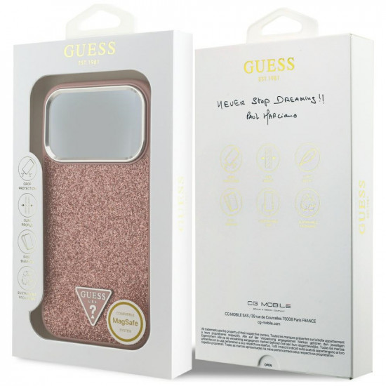 Guess Glitter Triangle Logo MagSafe (GUHMP17LPFGTSCMP) iPhone 17 Pro Pink
