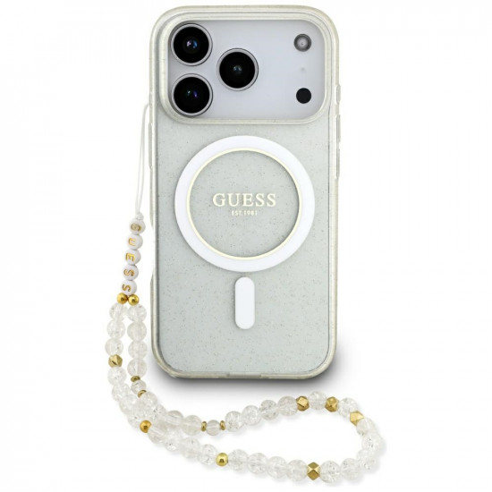 Guess IML Glitter with Pearl Strap MagSafe (GUHMP17XHGCRELST) iPhone 17 Pro Max Transparent