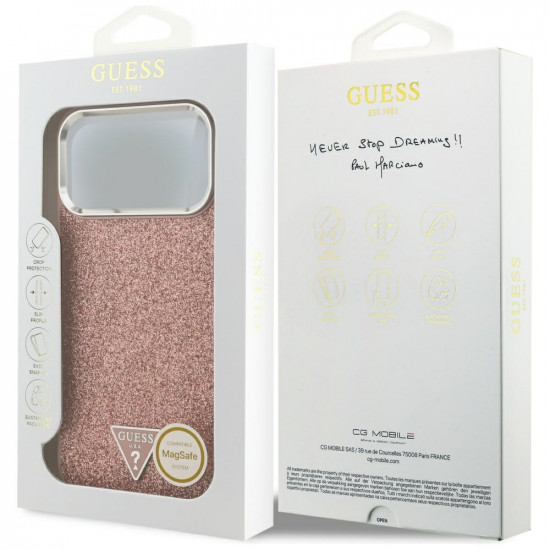 Guess Glitter Triangle Logo MagSafe (GUHMP17XPFGTSCMP) iPhone 17 Pro Max Pink