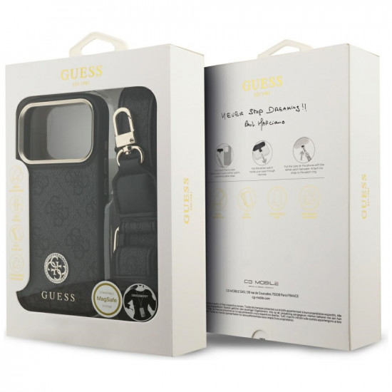 Guess 4G Strass Logo with Big Strap Metal Button MagSafe (GUHMP17LP4G4DCSK) iPhone 17 Pro Black