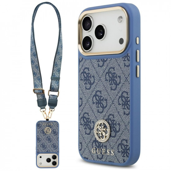 Guess 4G Strass Logo with Big Strap Metal Button MagSafe (GUHMP17LP4G4DCSB) iPhone 17 Pro Blue
