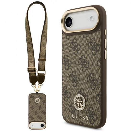 Guess 4G Strass Logo with Big Strap Metal Button MagSafe (GUHMP17MP4G4DCSW) iPhone 17 Air Brown