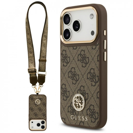 Guess 4G Strass Logo with Big Strap Metal Button MagSafe (GUHMP17LP4G4DCSW) iPhone 17 Pro Brown