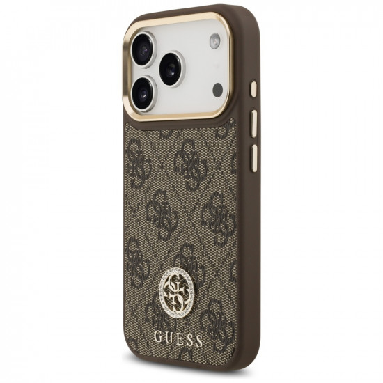 Guess 4G Strass Logo with Big Strap Metal Button MagSafe (GUHMP17LP4G4DCSW) iPhone 17 Pro Brown
