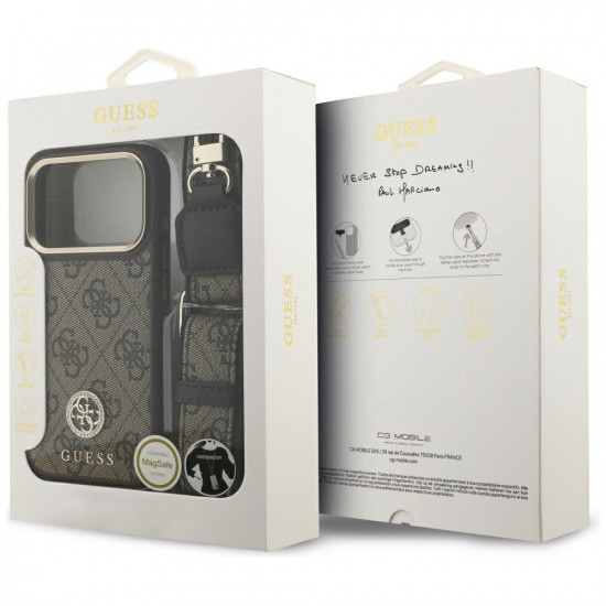 Guess 4G Strass Logo with Big Strap Metal Button MagSafe (GUHMP17LP4G4DCSW) iPhone 17 Pro Brown