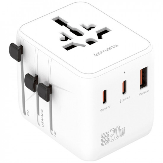 4smarts Nomad GaN 20W 2C+1A Travel Adapter White 4smarts Nomad GaN 20W 2C+1A Travel Adapter White