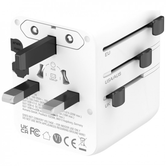 4smarts Nomad GaN 20W 2C+1A Travel Adapter White 4smarts Nomad GaN 20W 2C+1A Travel Adapter White