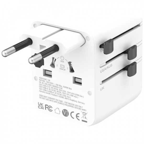 4smarts Nomad GaN 20W 2C+1A Travel Adapter White 4smarts Nomad GaN 20W 2C+1A Travel Adapter White