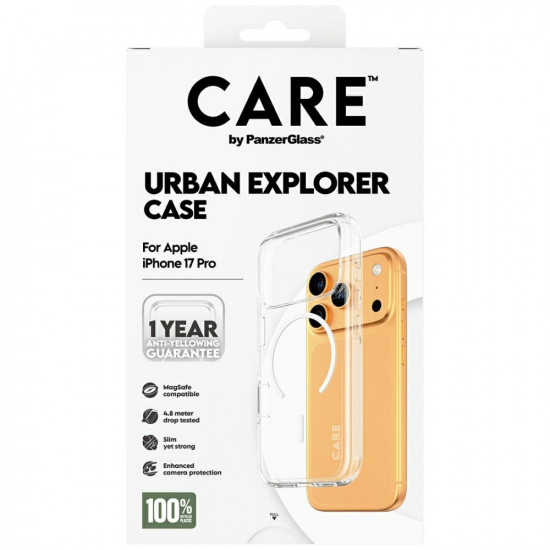 CARE by PanzerGlass Flagship Urban Explorer Case w. White MagSafe for iPhone 17 Pro Clear CARE by PanzerGlass Flagship Urban Explorer Case w. White MagSafe for iPhone 17 Pro Clear
