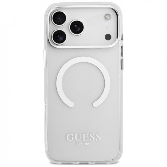 Guess Metal Outline MagSafe case for iPhone 17 Pro Max silver