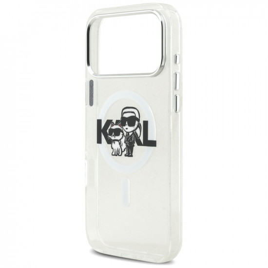Karl Lagerfeld IML Glitter Karl &amp; Choupette Sketch Logo MagSafe Case for iPhone 17 Pro Max Clear