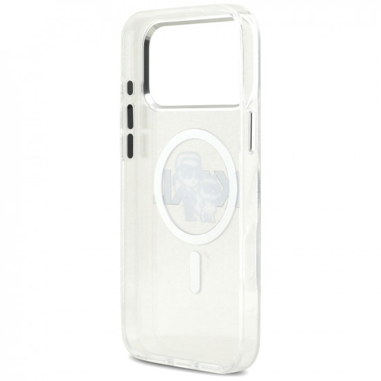 Karl Lagerfeld IML Glitter Karl &amp; Choupette Sketch Logo MagSafe Case for iPhone 17 Pro Max Clear