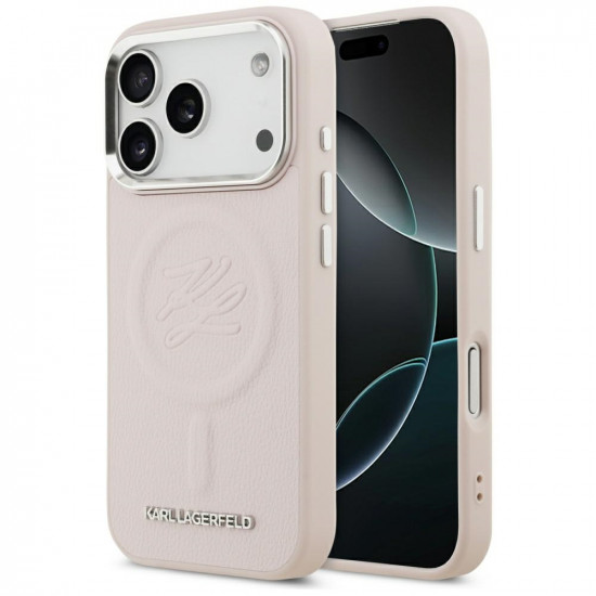 Karl Lagerfeld Initial &amp; Metal Logo MagSafe Case for iPhone 17 Pro Pink
