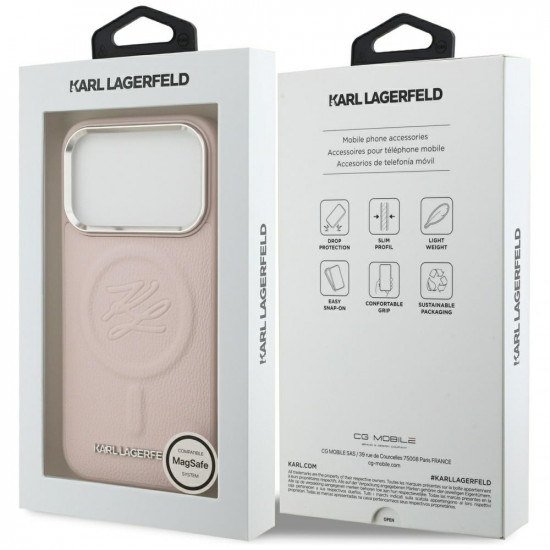 Karl Lagerfeld Initial &amp; Metal Logo MagSafe Case for iPhone 17 Pro Pink