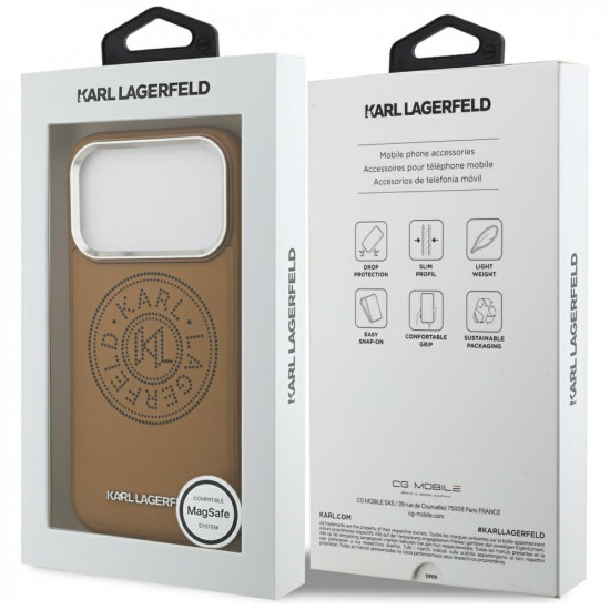 Karl Lagerfeld Point &amp; Metal Logo MagSafe Case for iPhone 17 Pro Brown