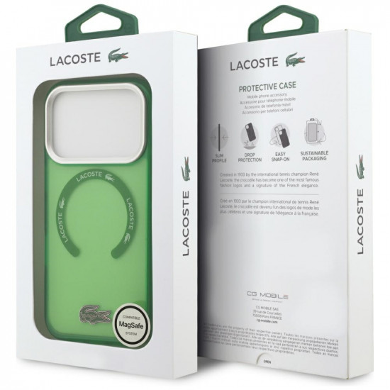 Lacoste Shockproof Transparent Frosted MagSafe Case for iPhone 17 Pro Green