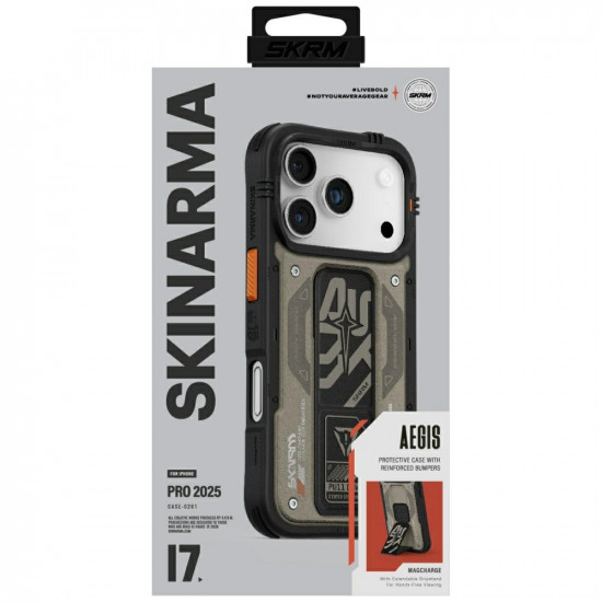 Skinarma Aegis Case for iPhone 17 Pro Magnetic Charging + Grip Stand Gray