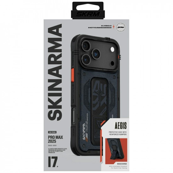 Skinarma Aegis Case for iPhone 17 Pro Max Magnetic Charging + Grip Stand Navy Blue