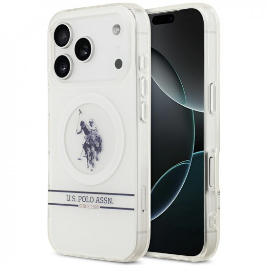 US Polo DH and Bottom Stripe Logo MagSafe Case for iPhone 17 Pro White US Polo DH and Bottom Stripe Logo MagSafe Case for iPhone 17 Pro White