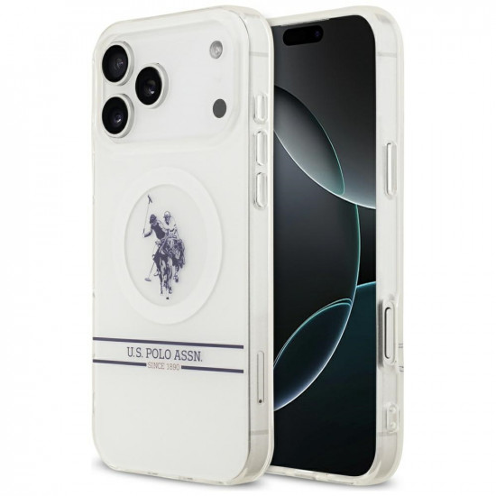US Polo DH and Bottom Stripe Logo MagSafe Case for iPhone 17 Pro Max White US Polo DH and Bottom Stripe Logo MagSafe Case for iPhone 17 Pro Max White