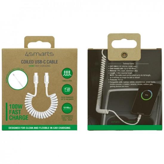 4smarts spiral cable USB-C to USB-C 100W white