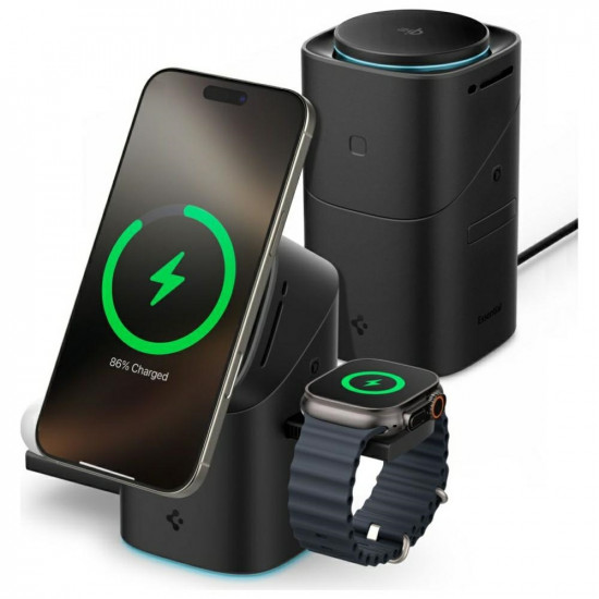 Spigen Essential EF223MS 3-in-1 Qi2 Rotating MagSafe Wireless Charger Black