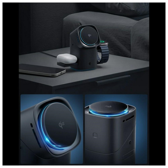 Spigen Essential EF223MS 3-in-1 Qi2 Rotating MagSafe Wireless Charger Black