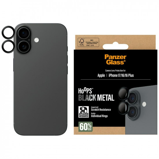 PanzerGlass Hoops Tempered Glass Lens Screen Protector for iPhone 17 / 16 / 16 Plus Black