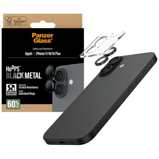 PanzerGlass Hoops Tempered Glass Lens Screen Protector for iPhone 17 / 16 / 16 Plus Black