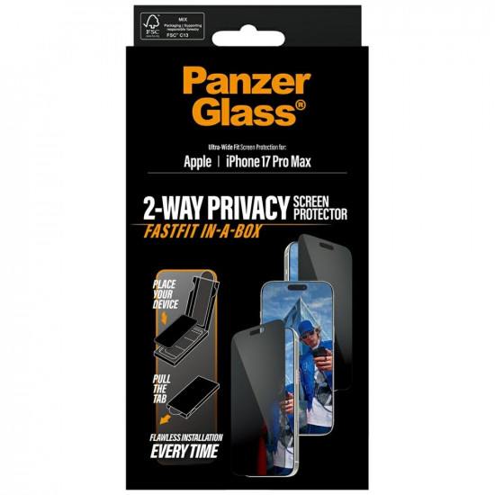PanzerGlass Ultra-Wide Fit Fastfit Privacy Glass for iPhone 17 Pro Max
