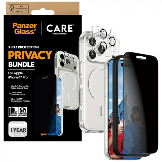 CARE by PanzerGlass Flagship Privacy 3-in-1 Case + Privacy Glass + Lens for iPhone