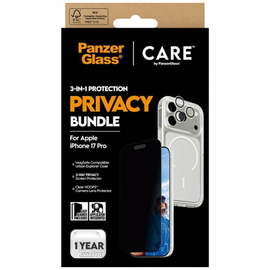 CARE by PanzerGlass Flagship Privacy 3-in-1 Case + Privacy Glass + Lens for iPhone