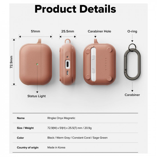 Ringke Protection Case Onyx Magnetic for AirPods Pro 3, Non Slip Texture, Carabiner Hole Constant Coral Ringke Protection Case Onyx Magnetic for AirPods Pro 3, Non Slip Texture, Carabiner Hole Constant Coral