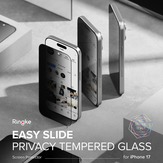 Ringke Easy Slide Privacy Tempered Glass (2 pack) iPhone 17 Black