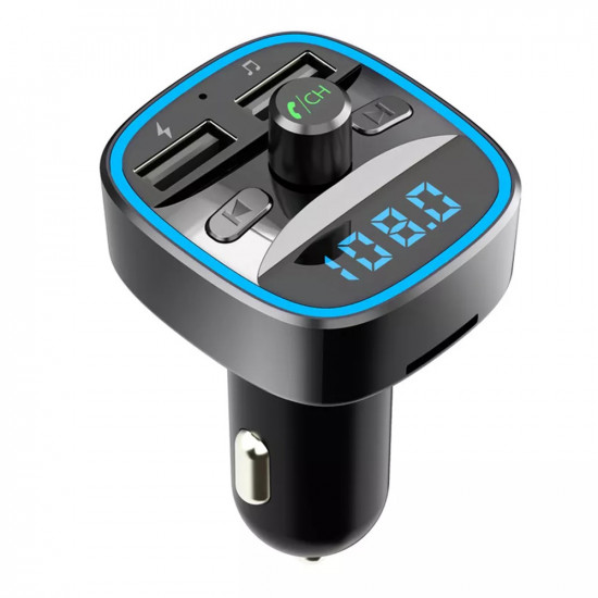Techsuit FM Modulator JamLink (MFM2) Dual USB, SD Card, Blue Ambient Ring Light, Ultra Compact Design, Bluetooth Black