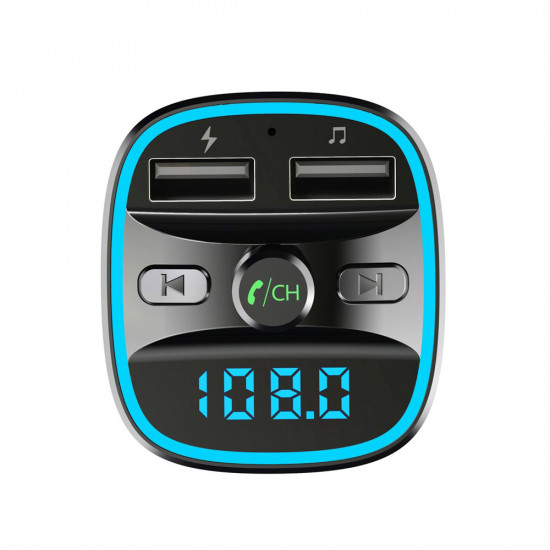Techsuit FM Modulator JamLink (MFM2) Dual USB, SD Card, Blue Ambient Ring Light, Ultra Compact Design, Bluetooth Black