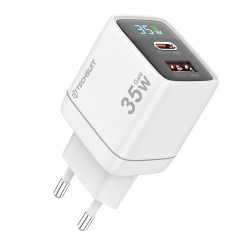 Techsuit Wall Charger LEDChargX (CH3) Type C, USB, GaN Technology, Fast Charge, LED Display, PD35W White Techsuit Wall Charger LEDChargX (CH3) Type C, USB, GaN Technology, Fast Charge, LED Display, PD35W White