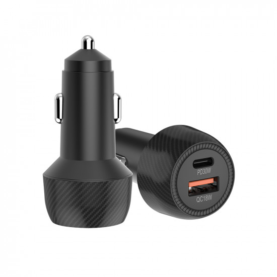 Techsuit Car Charger CarbonVolt (C7) Fast Charge 48W, USB, Type C, QC3.0 18W, PD30W Black