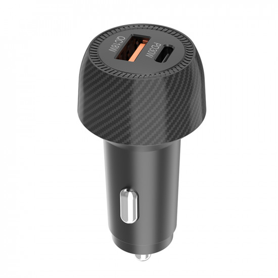 Techsuit Car Charger CarbonVolt (C7) Fast Charge 48W, USB, Type C, QC3.0 18W, PD30W Black