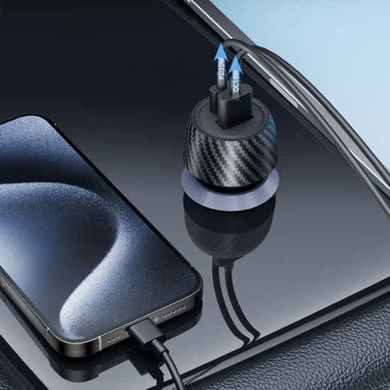 Techsuit Car Charger CarbonVolt (C7) Fast Charge 48W, USB, Type C, QC3.0 18W, PD30W Black