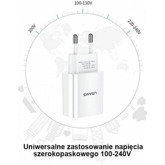 USAMS Wall Charger 1xUSB T18 2,1A white Fast Charging CC075TC01