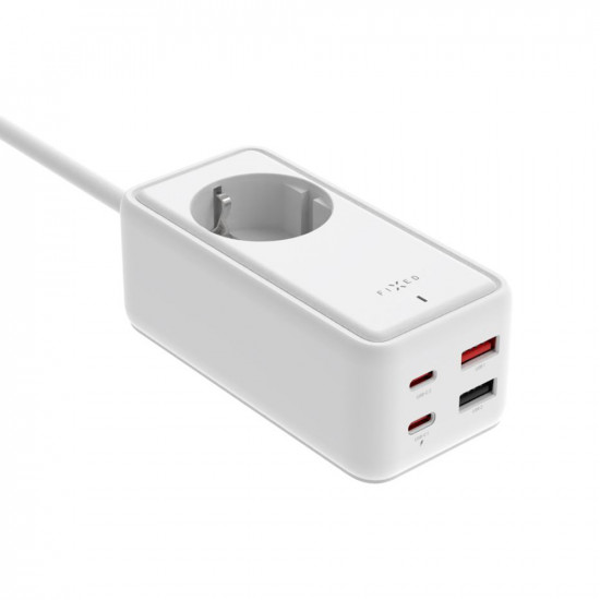 Fixed Extension Cord (FIXCS65 3 WH) GaN III, Schuko, 2x Type C, 2x USB, PD 65W, 3m White Fixed Extension Cord (FIXCS65 3 WH) GaN III, Schuko, 2x Type C, 2x USB, PD 65W, 3m White